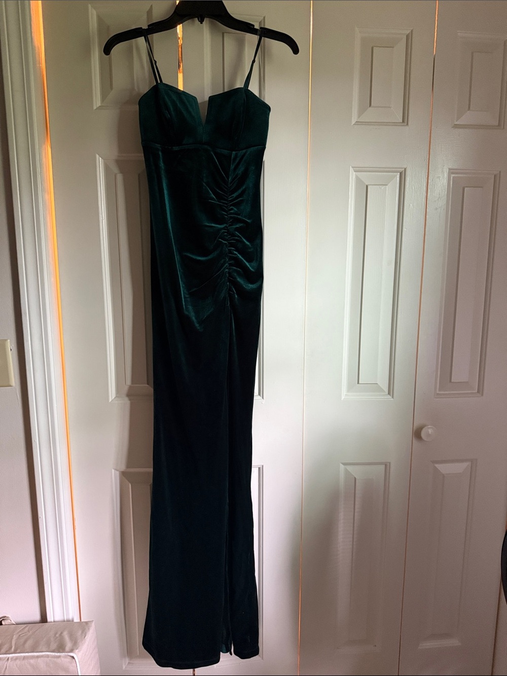 Emerald Sundae Deep Emerald Velvet Ruched Evening Gown Dress
